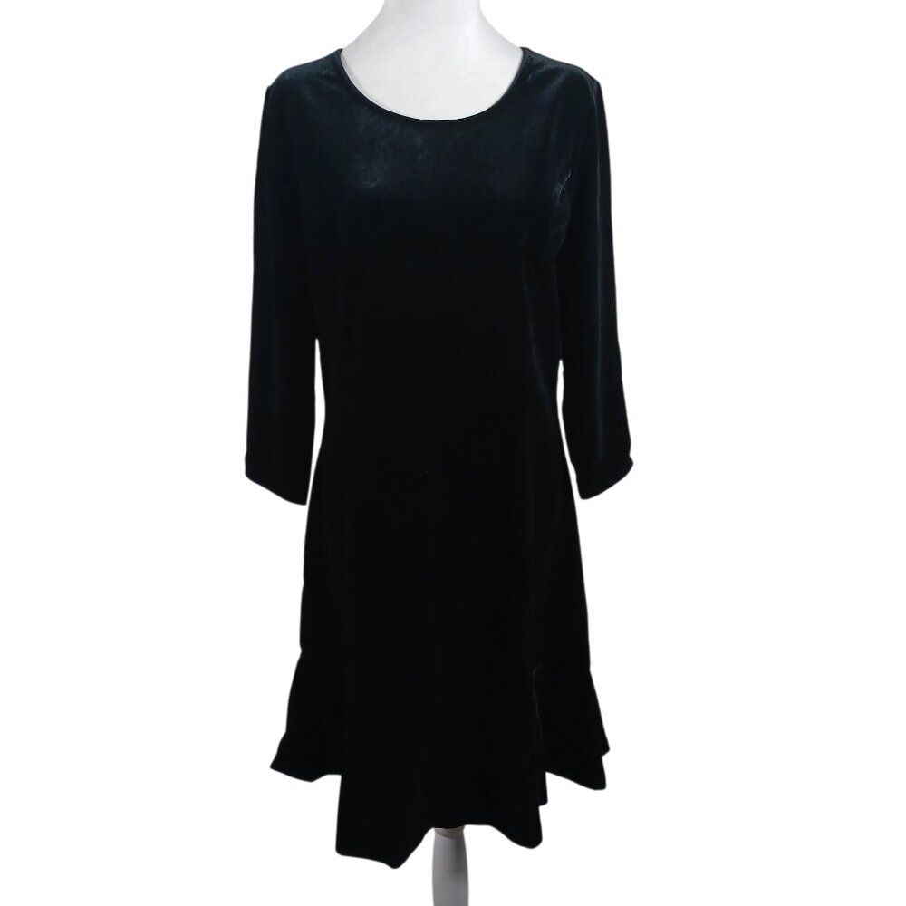 Isaac Mizrahi Black Velvet Dress, 3/4 Sleeve, Ruffled Bottom, Back Zip, Size 12